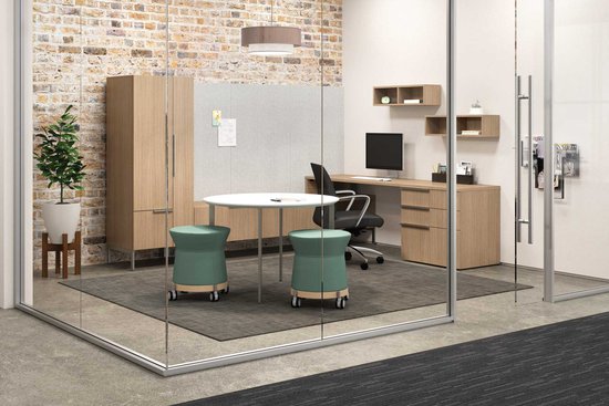 Flux Casegoods with Newton Swivel Chair and Collective Motion Pods