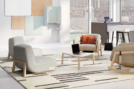 Indie lounge with occasional tables and Reef tables with Bourne stools