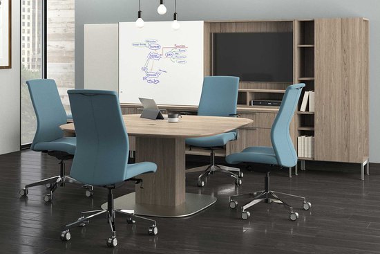 proxy swivel chairs with flux adjustable-height table and casegoods